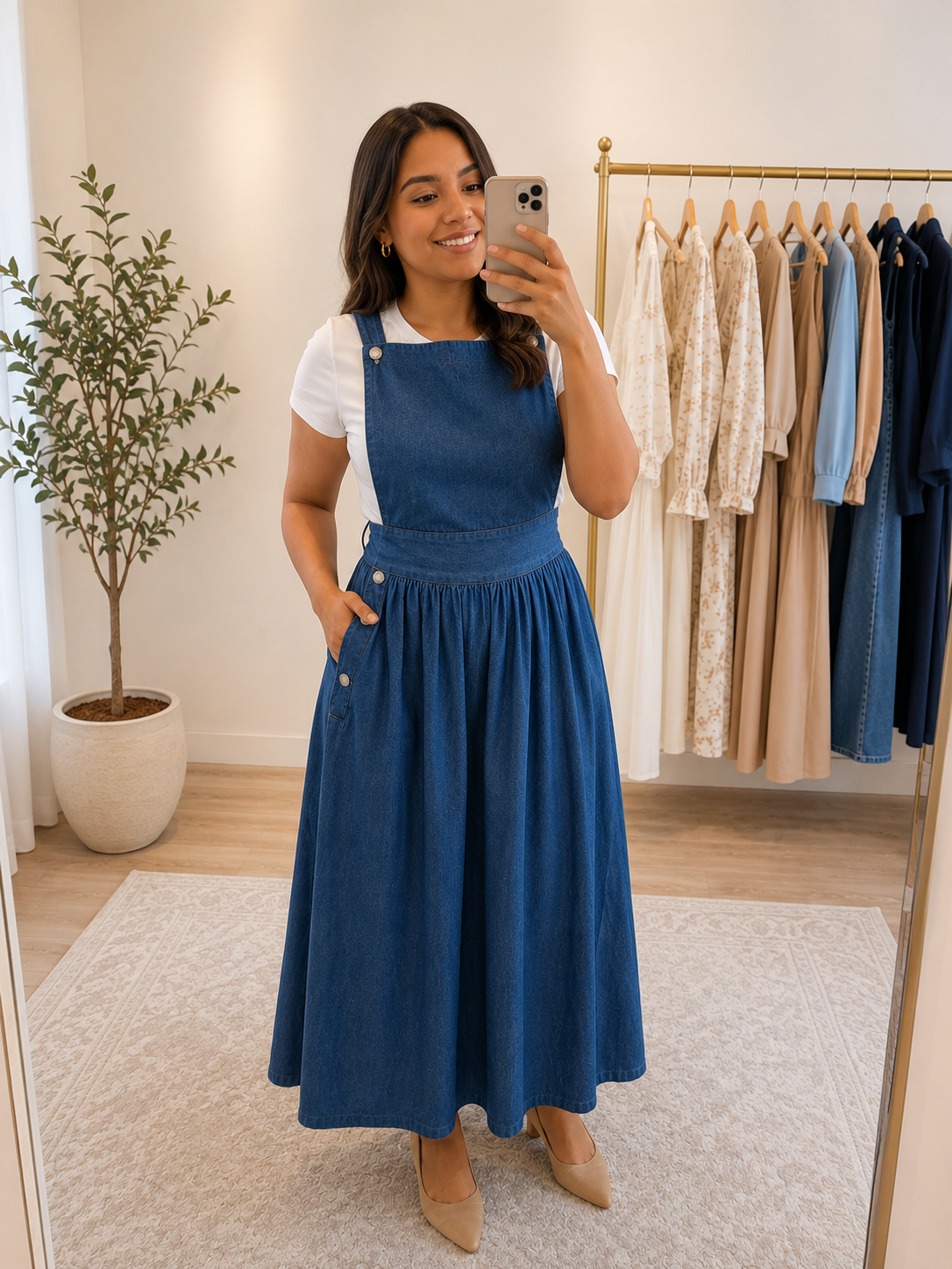 Overol Denim Largo con Falda